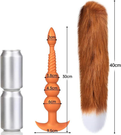 Anal Butt Plug Fuchsschwanz Extra Lang Silikon Analkette BDSM