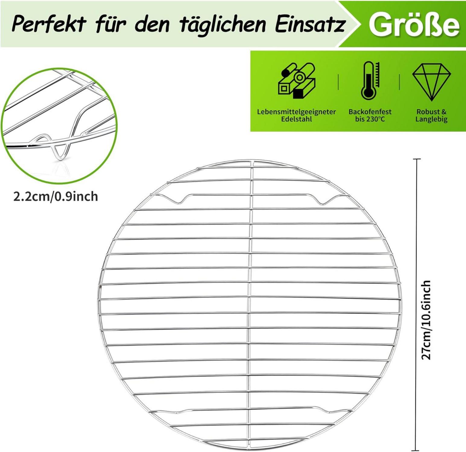 2er Set Edelstahl Abkühlgitter Rund 27cm, Backgitter zum