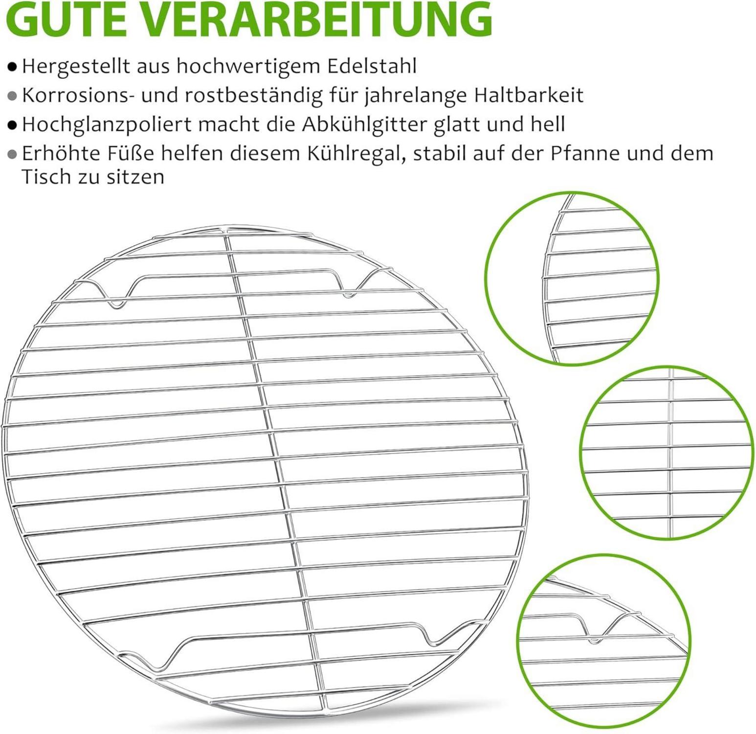 Edelstahl Kuchengitter Set 2er - Abkühlgitter Rund 27cm Silber - Gesund & Langlebig