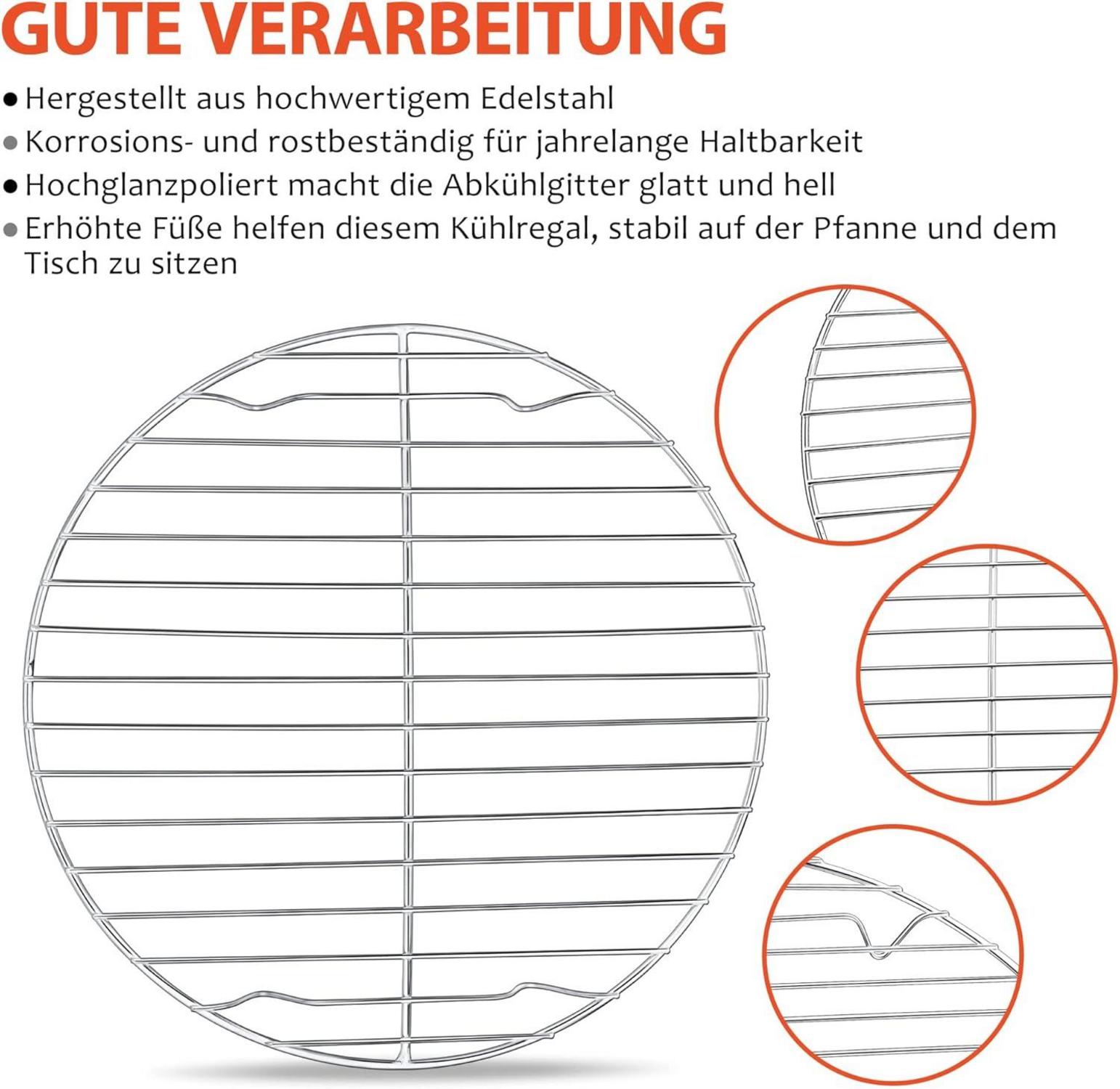 Joyfair Rund Abkühlgitter Edelstahl 2er Set Backen Kühlen Dämpfen 23cm