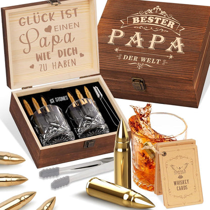 Whiskyset mit 2 Whiskeygläser 6 Steine Geschenk für Papa