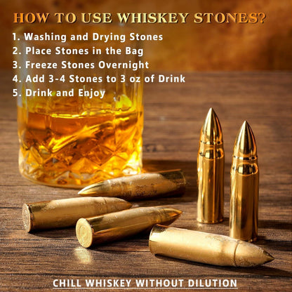 Männergeschenk Whiskey Steine Set in Patronenform mit Glas