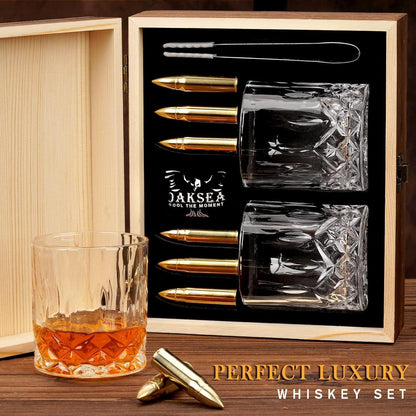 Männergeschenk Whiskey Steine Set in Patronenform mit Glas