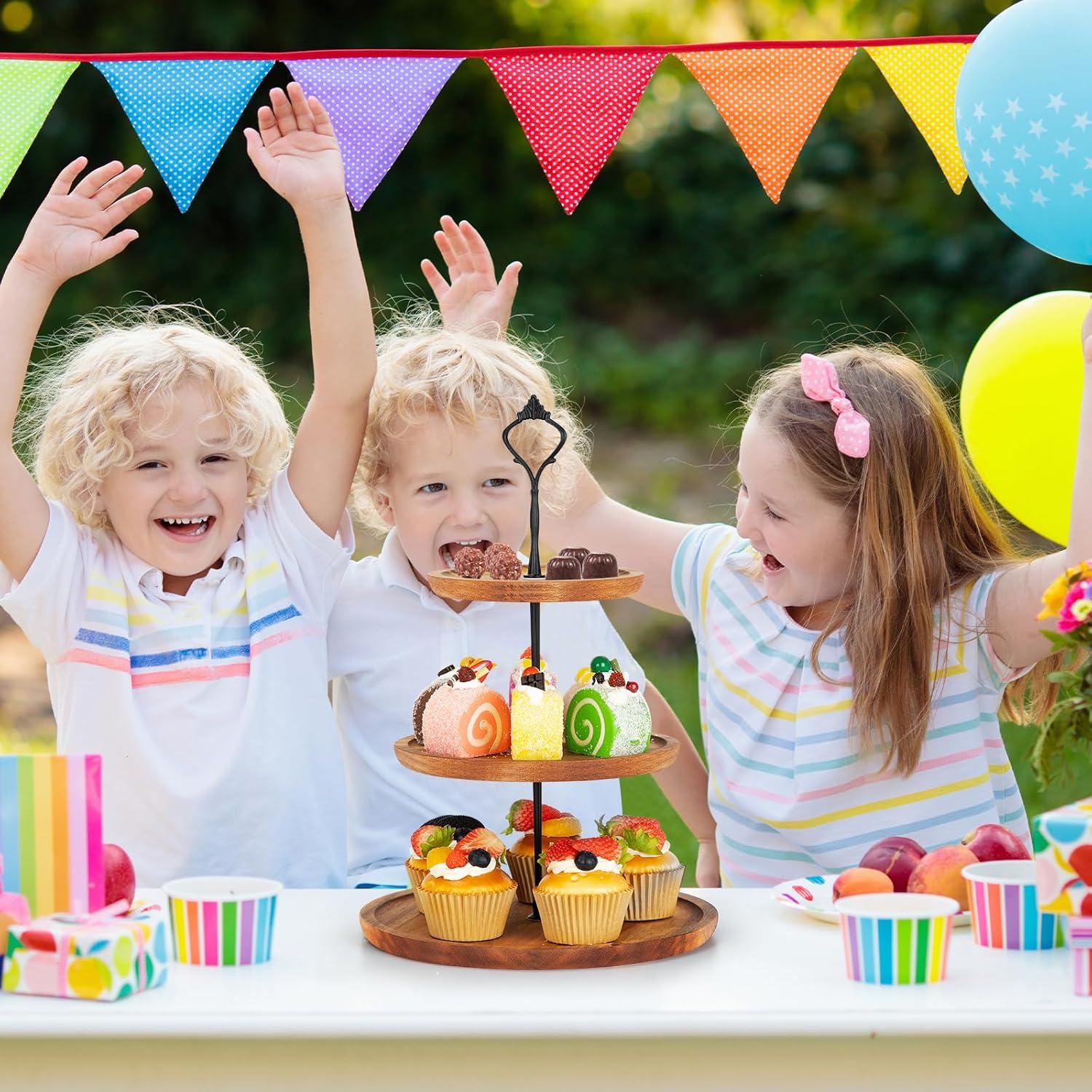Etagere Tortenständer aus Holz mit Metallgriff | Vintage Cupcake Ständer | 3 Etagen