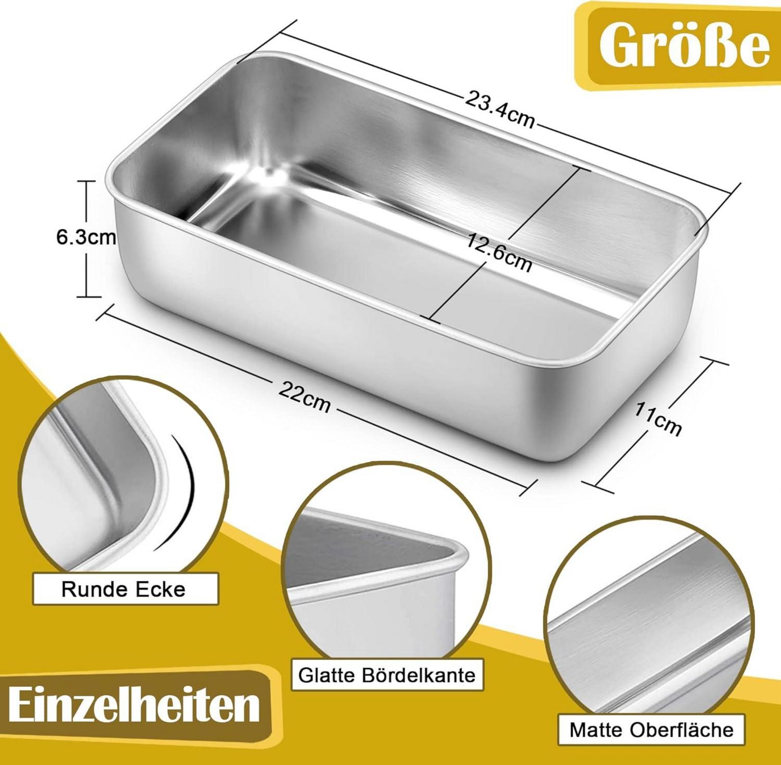 Edelstahl Brotbackform Set 2er Rechteckig 23,6 x 12,7 x 6,3