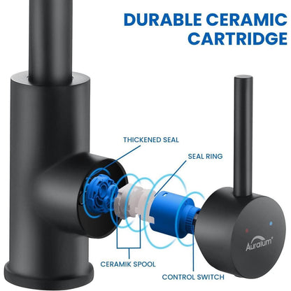 Auralum Schwarz Matt Waschtischarmatur 360 Grad drehbar