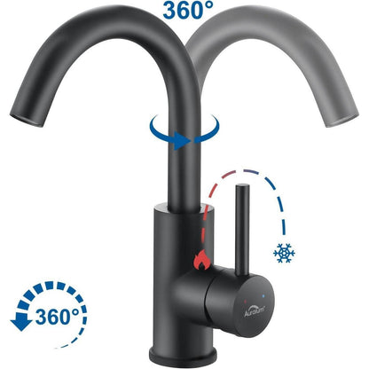 Auralum Schwarz Matt Waschtischarmatur 360 Grad drehbar