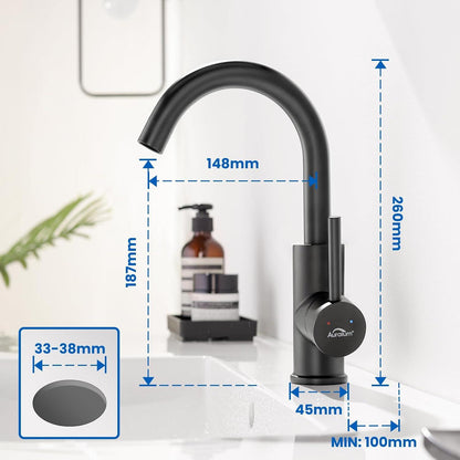 Schwarze Waschtischarmatur matt 360 Grad drehbar Badezimmer Wasserhahn