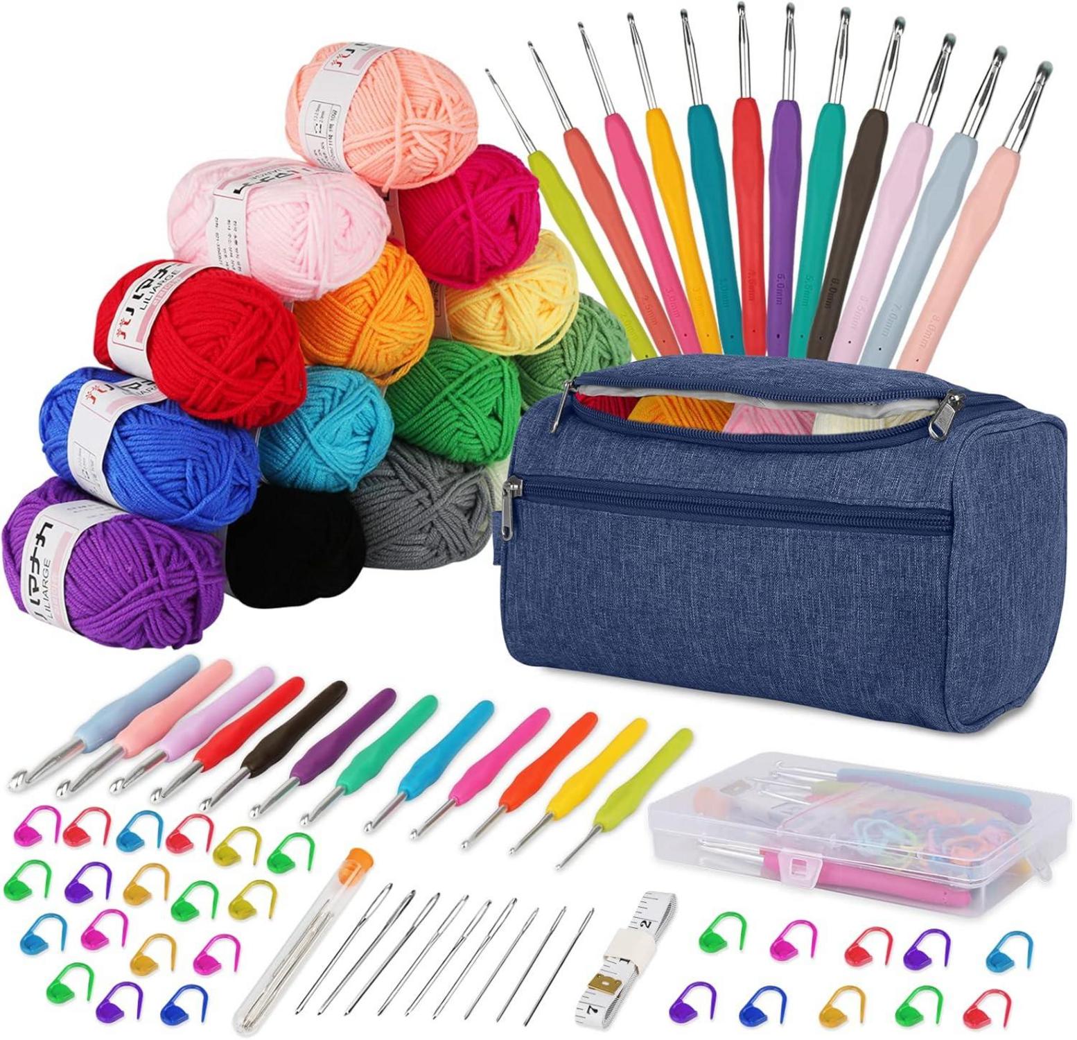 Häkelnadel Set 90 Stück Häkelset 15Pcsx25g Häkelgarn Ergonomische