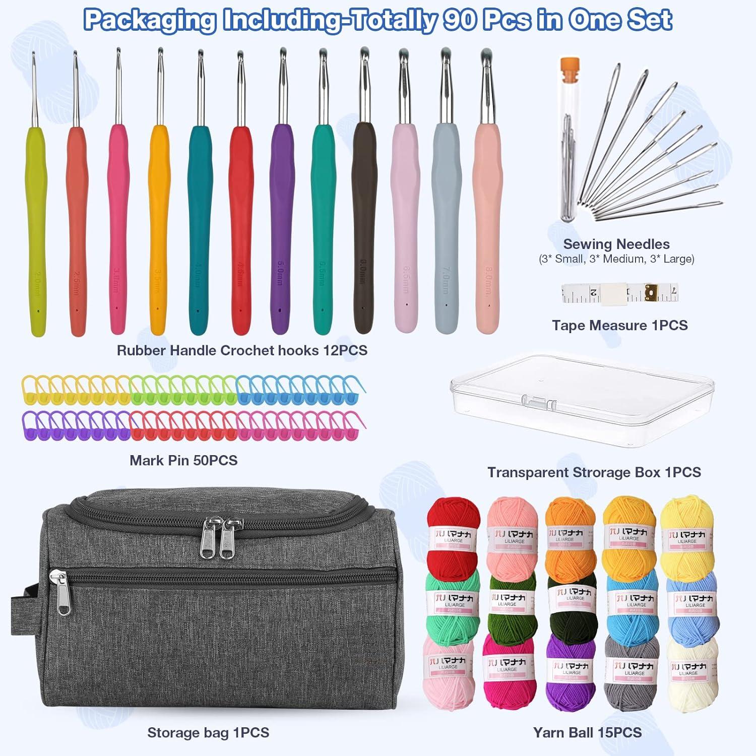 YINVA Häkelnadel Set 90 Stück Häkelset Anfänger 15 Garn 2mm-8mm Crochet Blau