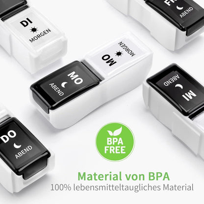 Tablettenbox 7 Tage 2 Fächer, Pillendose abnehmbar, Medikamentenbox