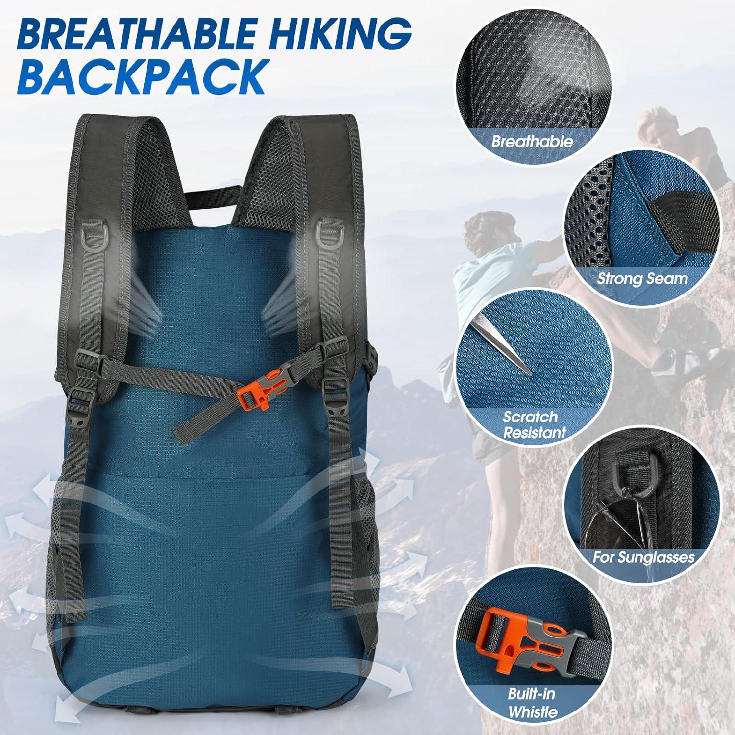 Wanderrucksack 40L Herren Damen Wasserdicht Leicht Faltbar Blau