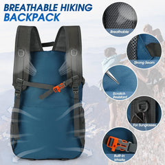 Wanderrucksack 40L Herren Damen Wasserdicht Leicht Faltbar Blau
