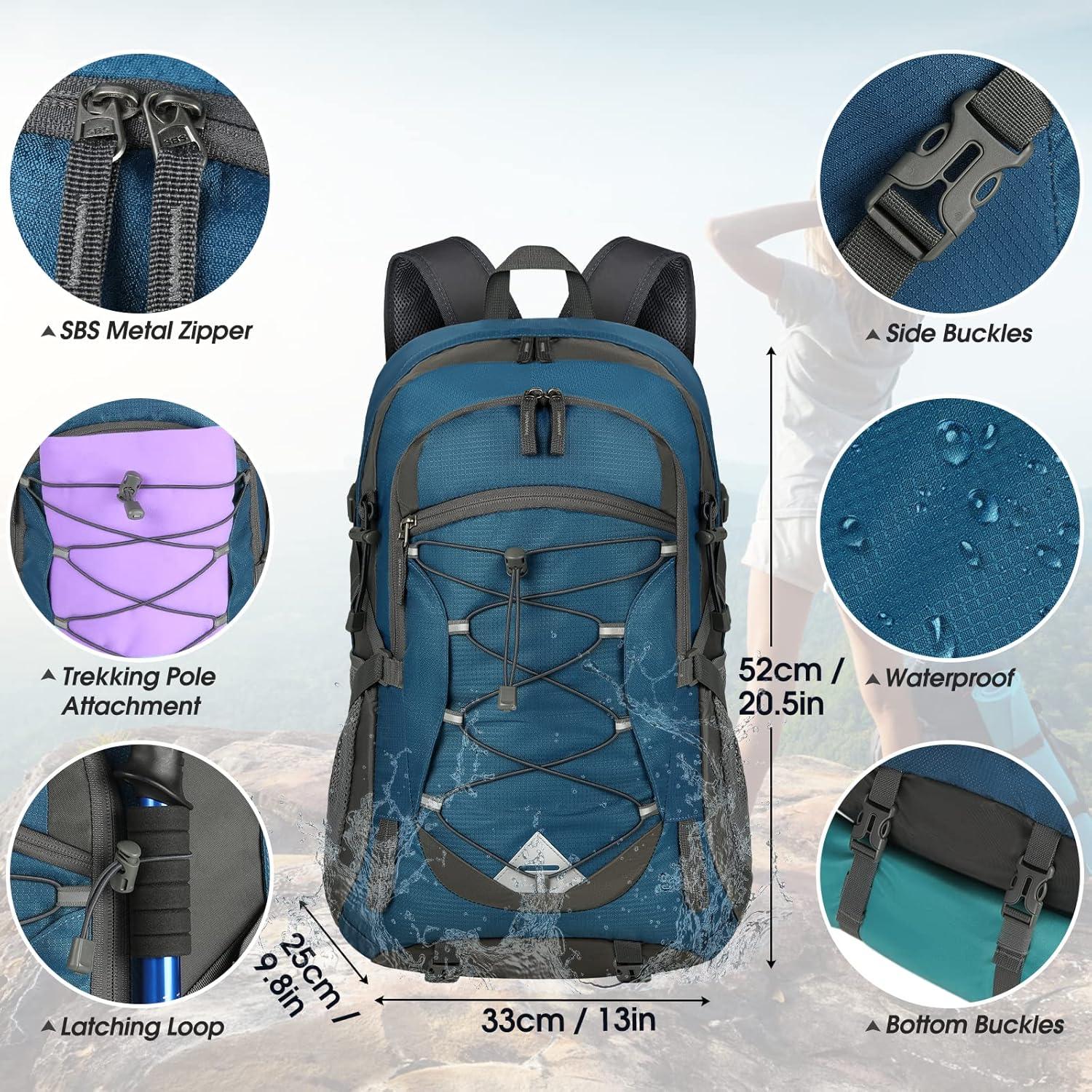 Wanderrucksack 40L Wasserdicht Leicht Faltbar Trekking Blau