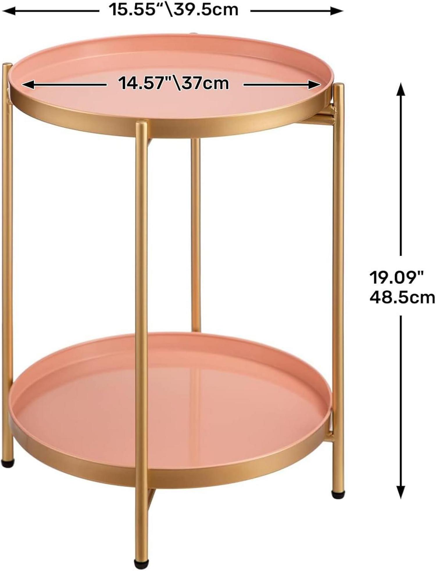 Beistelltisch Rund Gold Metall 2 Ebenen Couchtisch Sofa Schlafzimmer