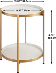 Runder Goldener Beistelltisch Metall 2 Ebenen Wohnzimmer Schlafzimmer