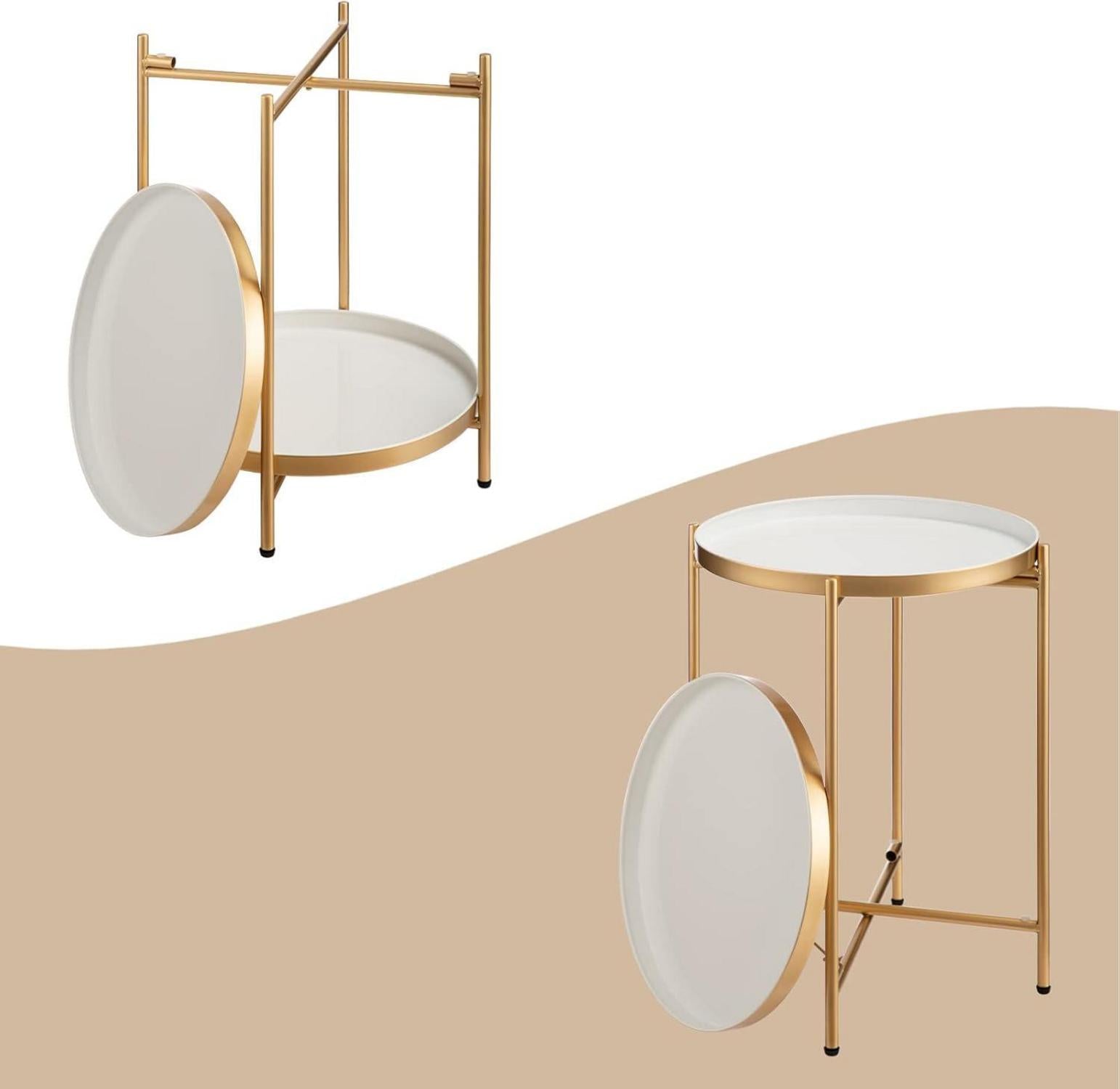 Beistelltisch Gold Metall 2 Ebenen Snacktisch Couchtisch 40x52 cm