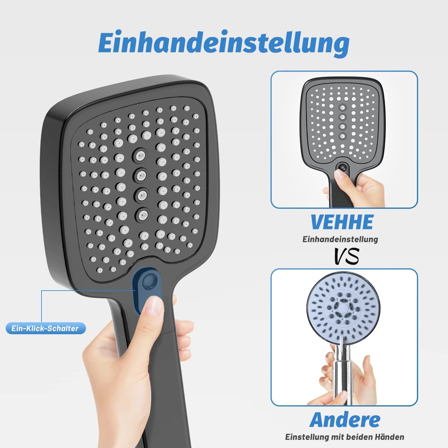 Duschkopf 3 Strahlarten Einhandeinstellung Handbrause Schwarz