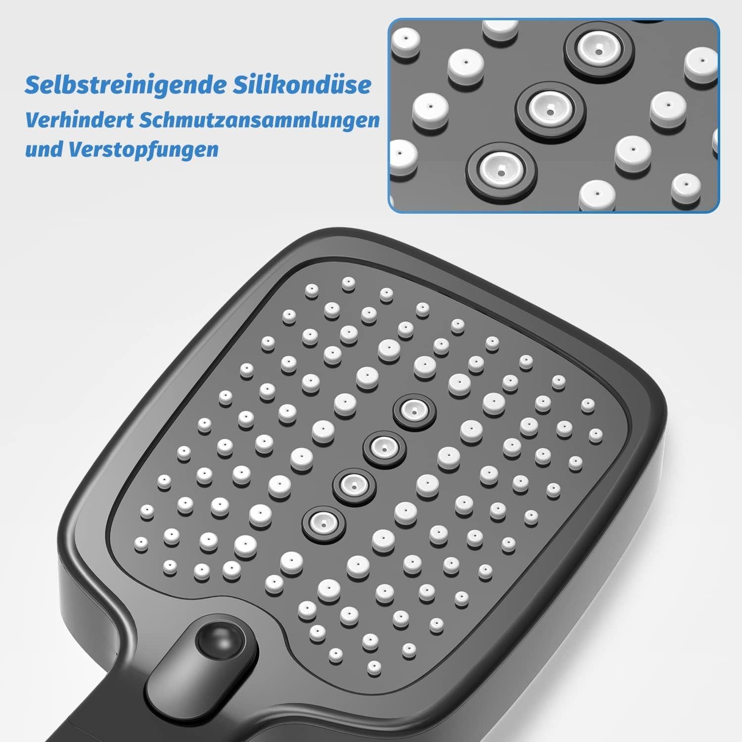 VEHHE Duschkopf 3 Strahlarten Handbrause Antikalk Wassersparend schwarz