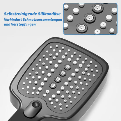 VEHHE Duschkopf 3 Strahlarten Handbrause Antikalk Wassersparend schwarz