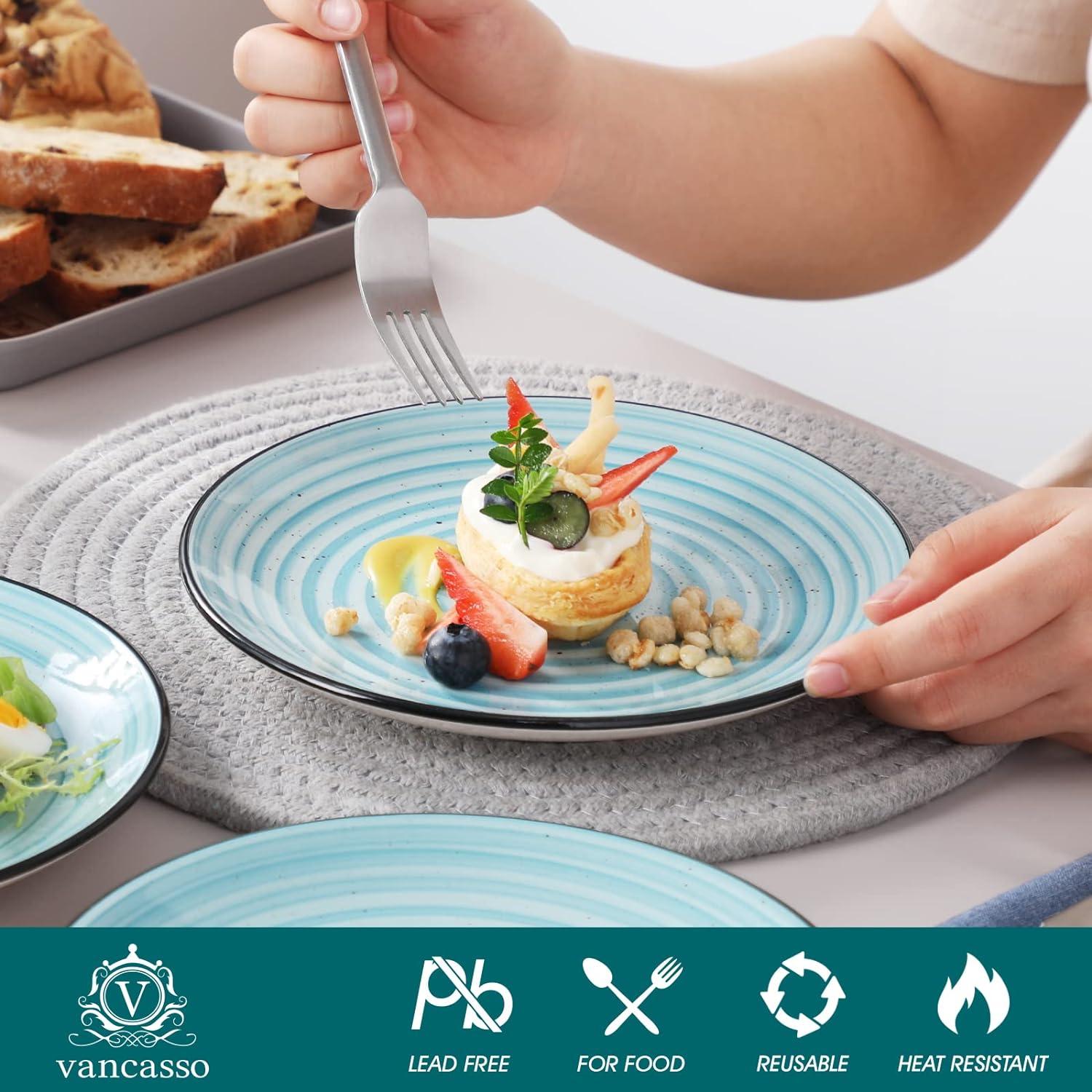 6er Set Salatteller und Dessertteller aus Steingut, Mikrowellen- und