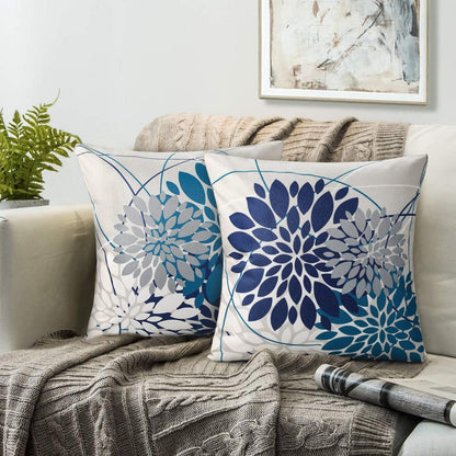 Blaugrün Kissenbezug 50x50 - Geometrisch Blumen Dekor 2er Pack
