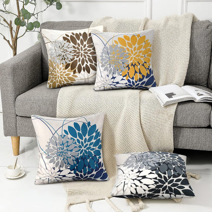 Blaugrün Kissenbezug 50x50 - Geometrisch Blumen Dekor 2er Pack