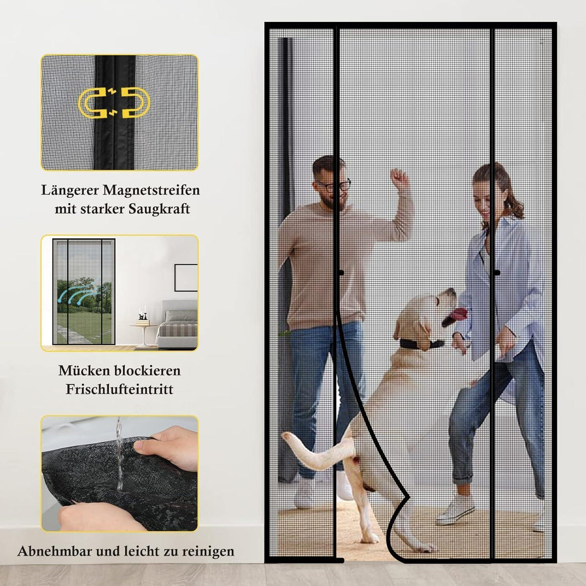 Magnet Fliegengitter Tür 160x230cm Katzen Sicher Schwarz