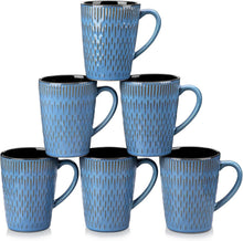 6er Kaffeebecher Set Steingut 480ml groß Blau Nature Farben