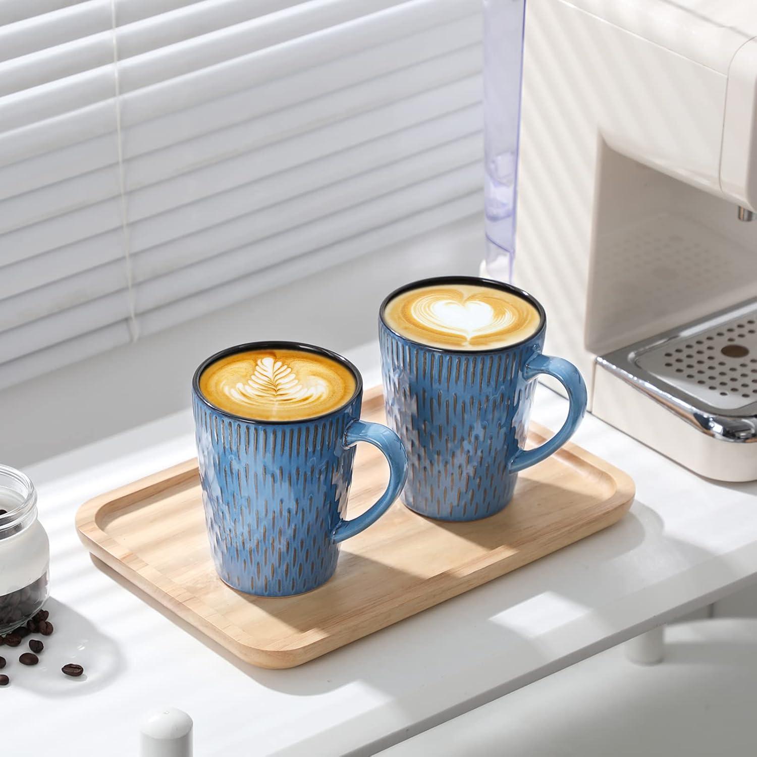 6er vancasso PLUVO Kaffeetassen Set Steingut 480ml Blau Henkel