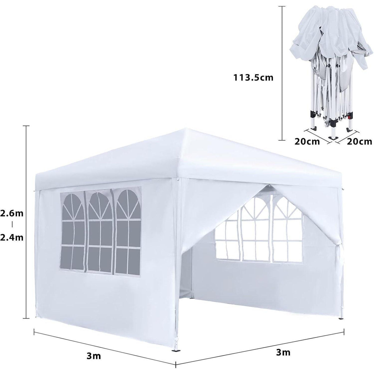 3x3m Pavillon wasserdicht mit Seitenteilen – Gartenzelt für Feste