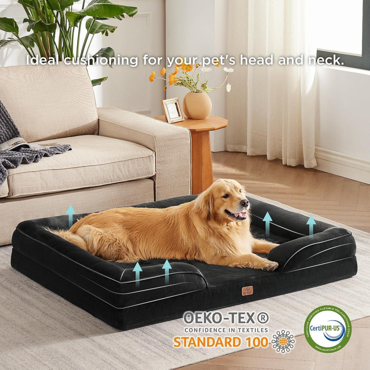 Orthopädisches Hundebett XXL, 134x106 cm, Schwarz