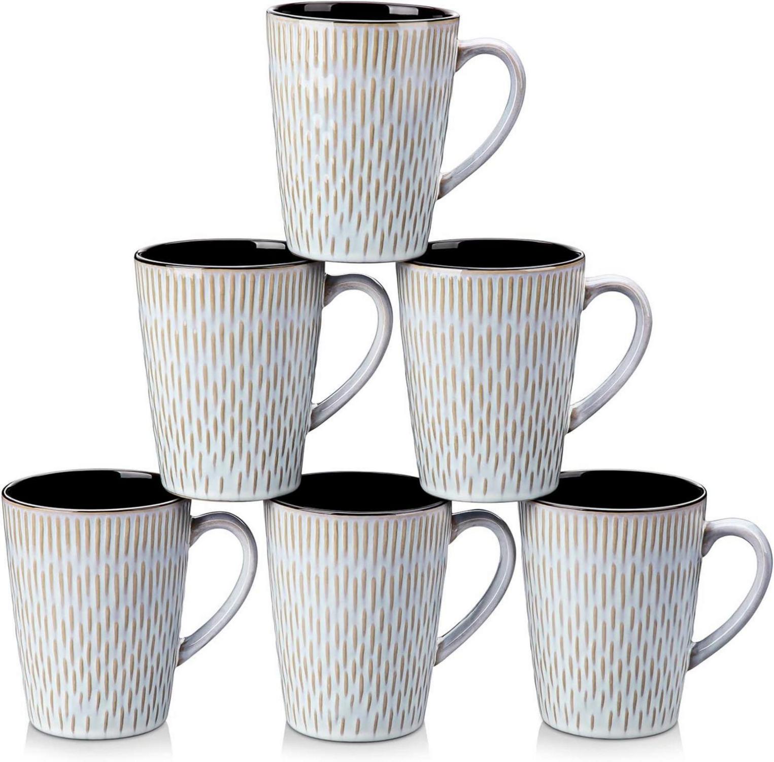 6er Set PLUVO Kaffeetassen Steingut 480ml Beige