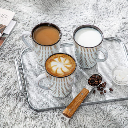 PLUVO Steingut Kaffeetassen Set, 6er Beige 480ml Henkel