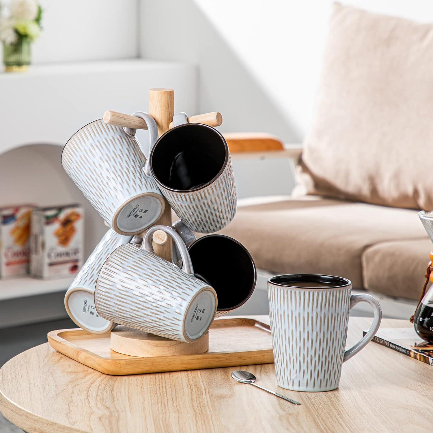 Set mit 6 vancasso PLUVO Kaffeetassen Steingut 480ml Beige Espressotassen