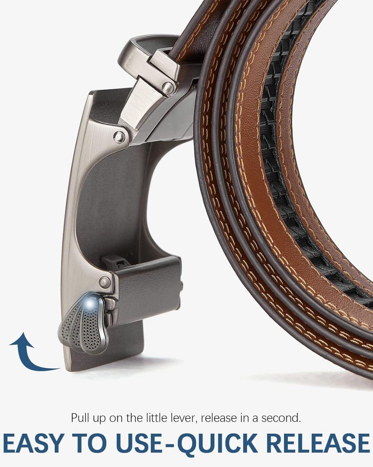 Echtes Leder Ratschengürtel Herren Automatikschließe Schwarz 35mm
