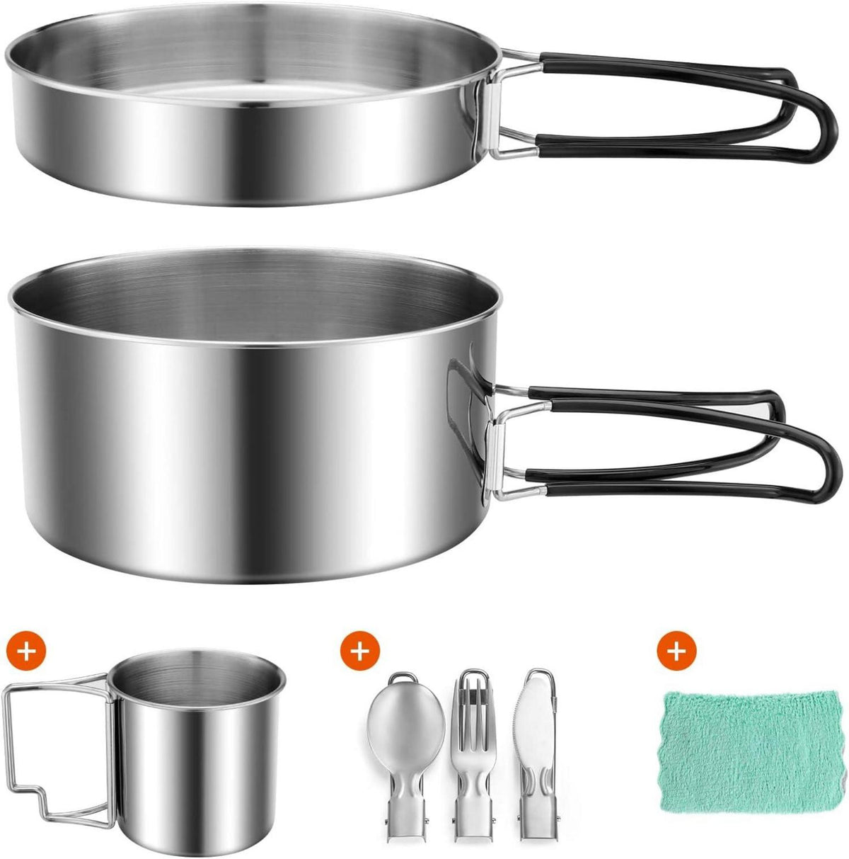 Camping Geschirr Set Edelstahl 7-teilig für Outdoor Kochen