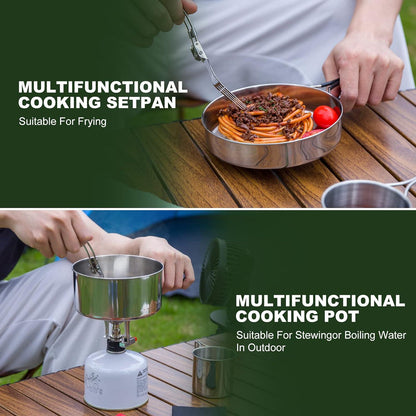 Camping Geschirr Set Edelstahl 7-teilig für Outdoor Kochen