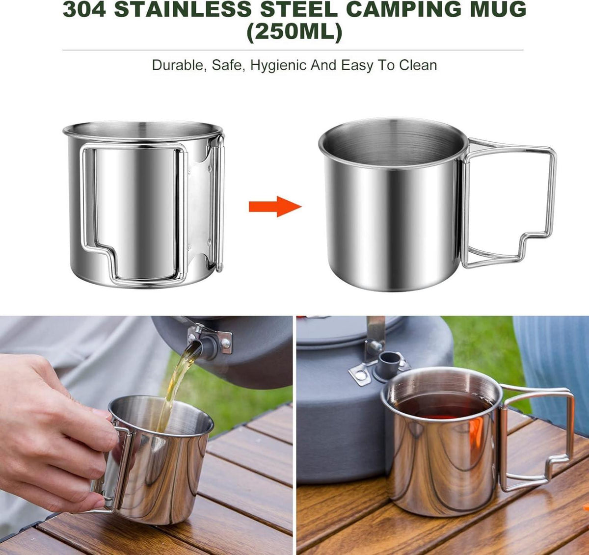 Camping Geschirr Set Outdoor Edelstahl 7-teilig Topf Tasse Pfanne Göffel