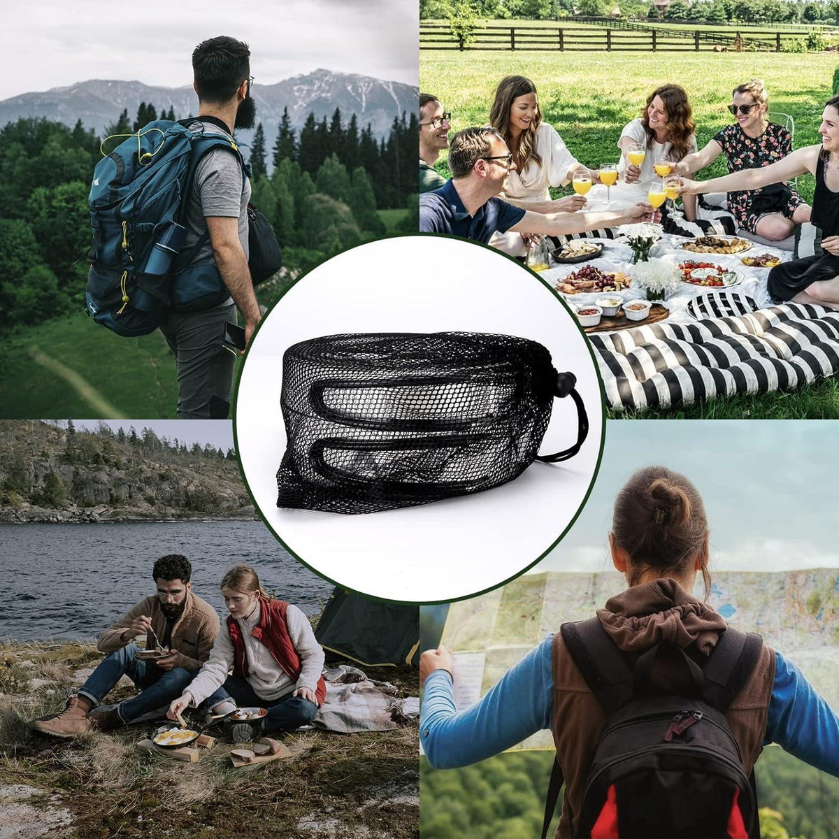 Camping Geschirr Set Outdoor Edelstahl 7-teilig Topf Tasse Pfanne Göffel