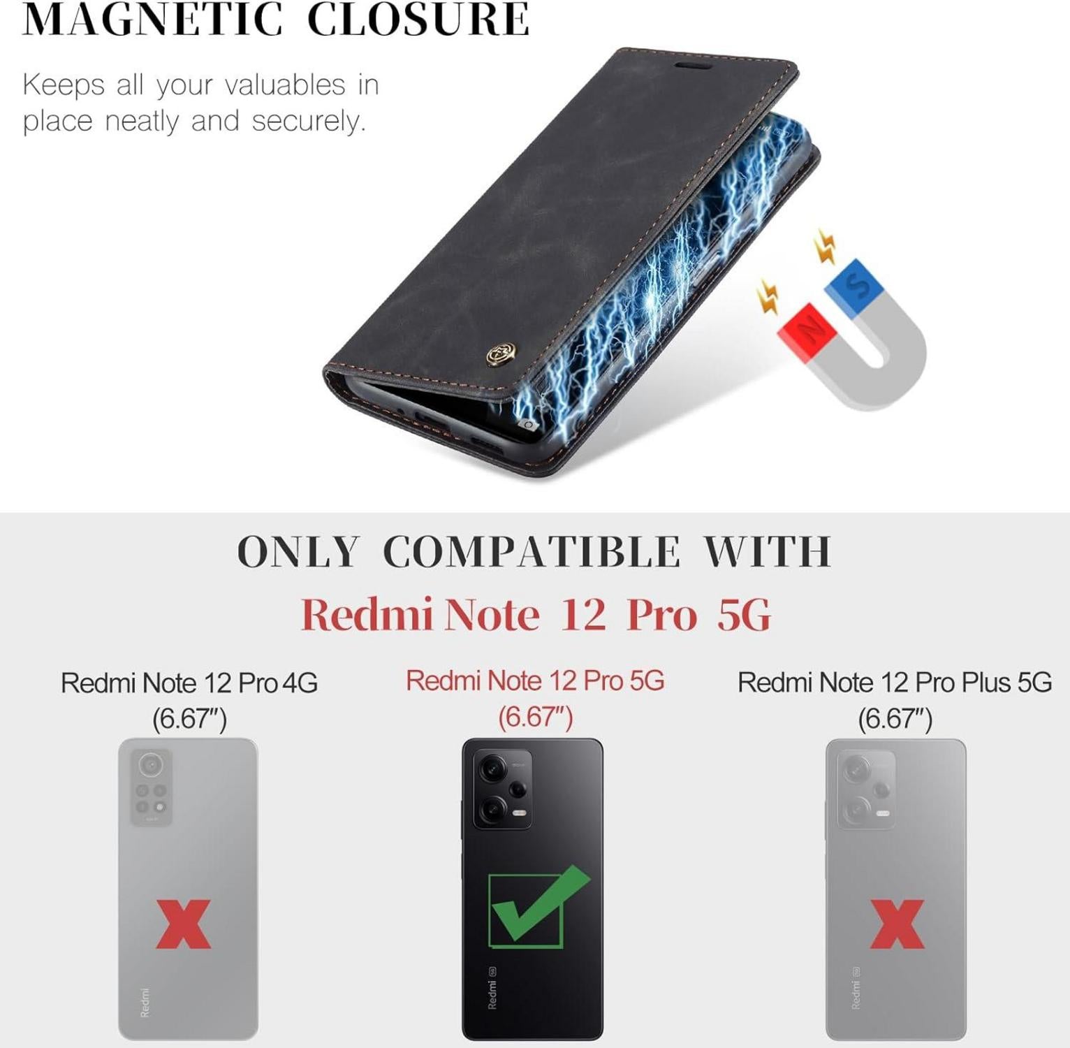 Xiaomi Redmi Note 12 Pro 5G Handyhülle Premium Leder Schwarz