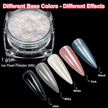 2 Weiße Perlen Nagelpuder - Transparent Ice Shimmer Chrome