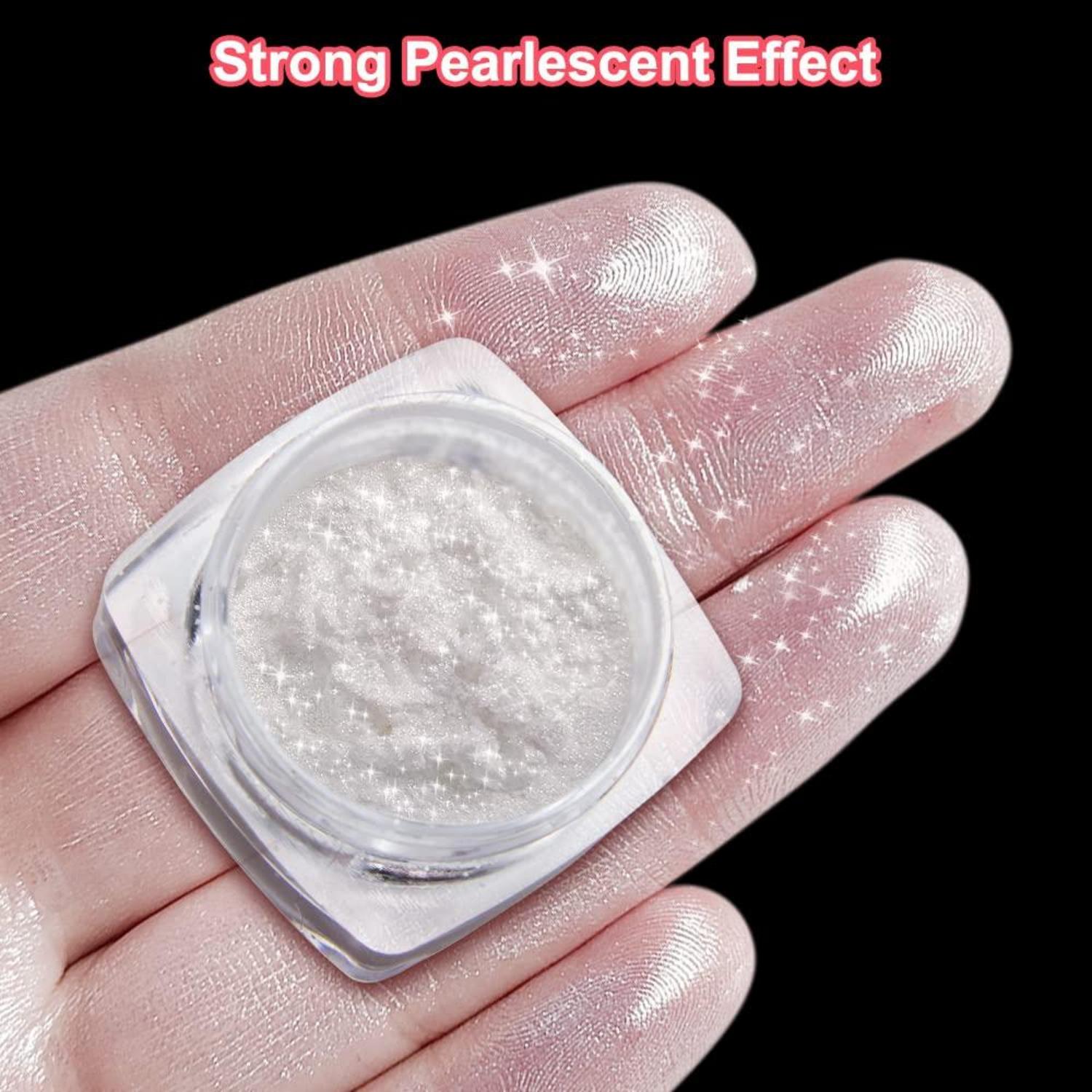 Weiße Perle Chrom Nagelpuder - Aurora Ice Shimmer Pigment Pulver