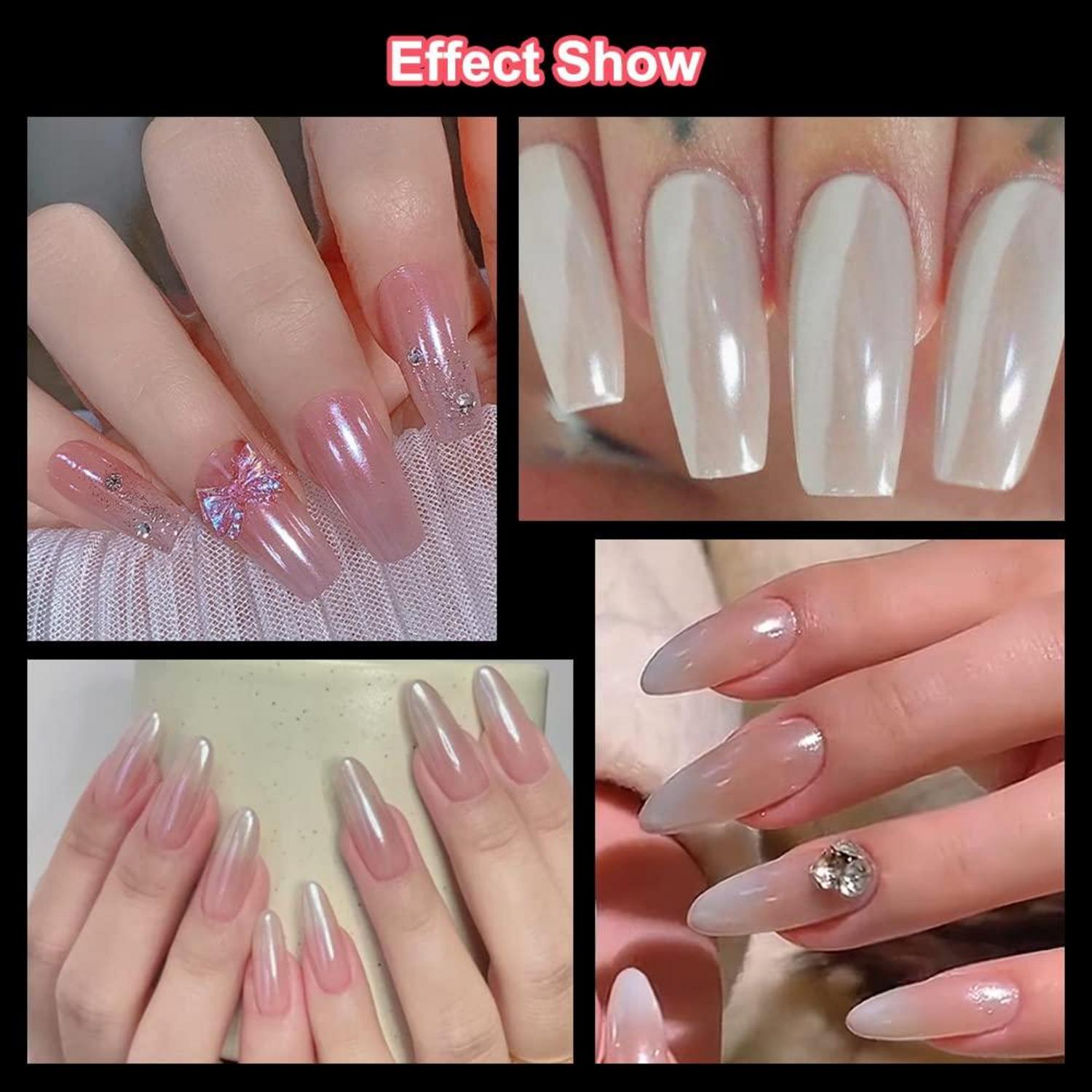 2er Set Weiße Perle Chrom Nagelpuder Aurora Ice Shimmer Pigment Puder