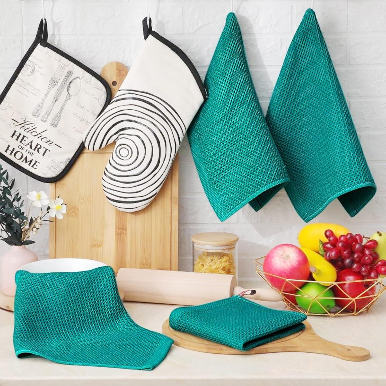 Geschirrtücher 6er Set 100% Baumwolle 30x30 cm Blaugrün Weich