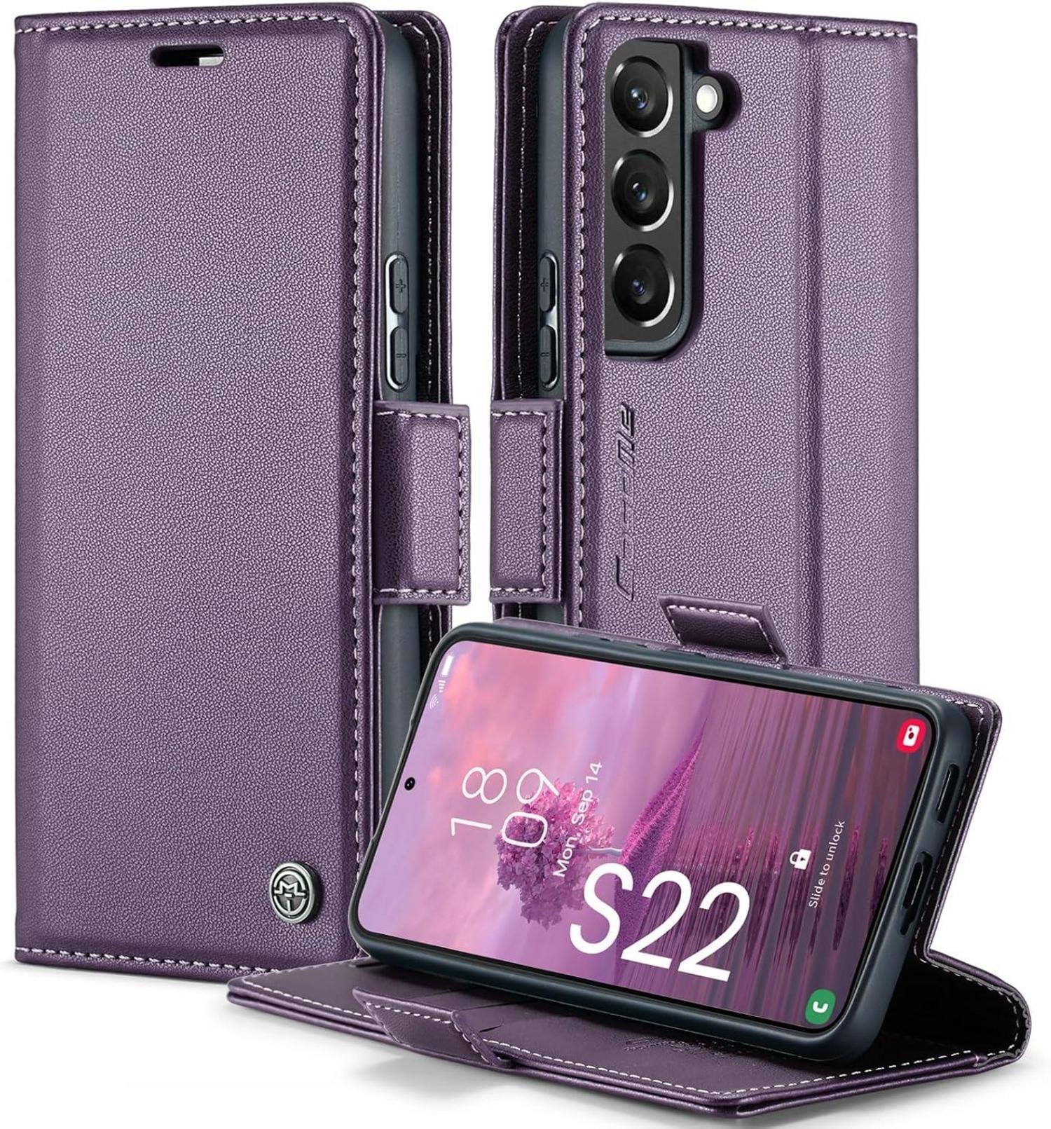 Samsung Galaxy S22 5G Handyhülle Leder RFID Flip Case 6,1 Zoll Lila