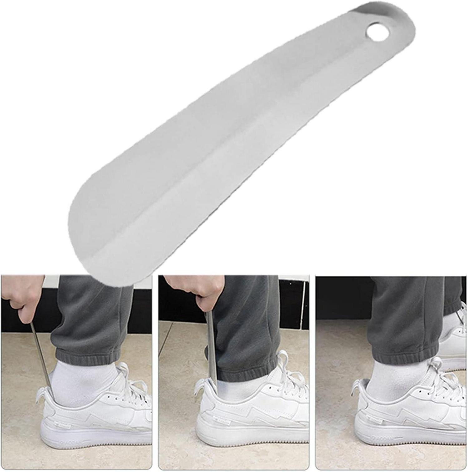 Schuhlöffel Edelstahl 16cm Shoe Horn hängendem Loch ergonomischer Form herren damen Kinder Senioren Silber
