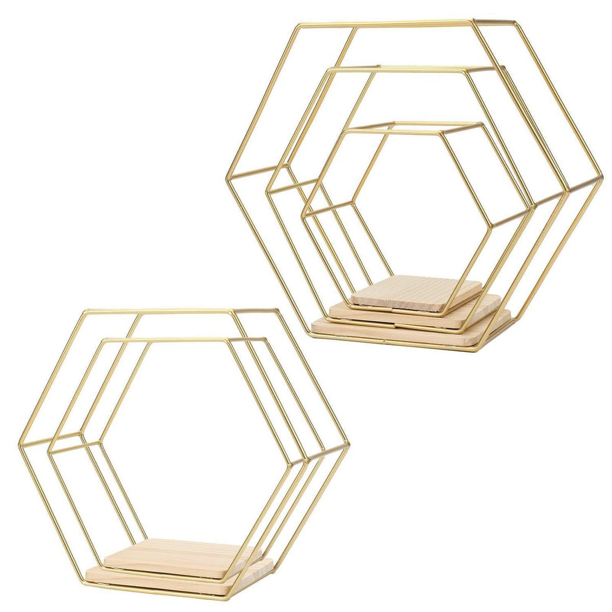 Hexagon Wandregal 5er Set Gold – Metall Wandregale für Deko