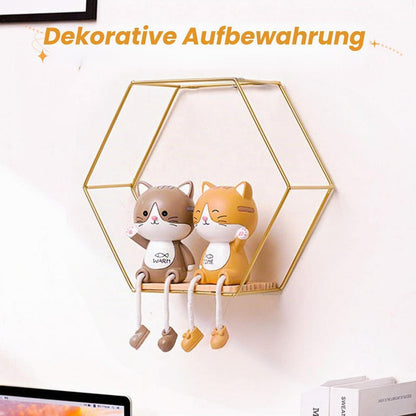 Hexagon Wandregal 5er Set Gold – Metall Wandregale für Deko