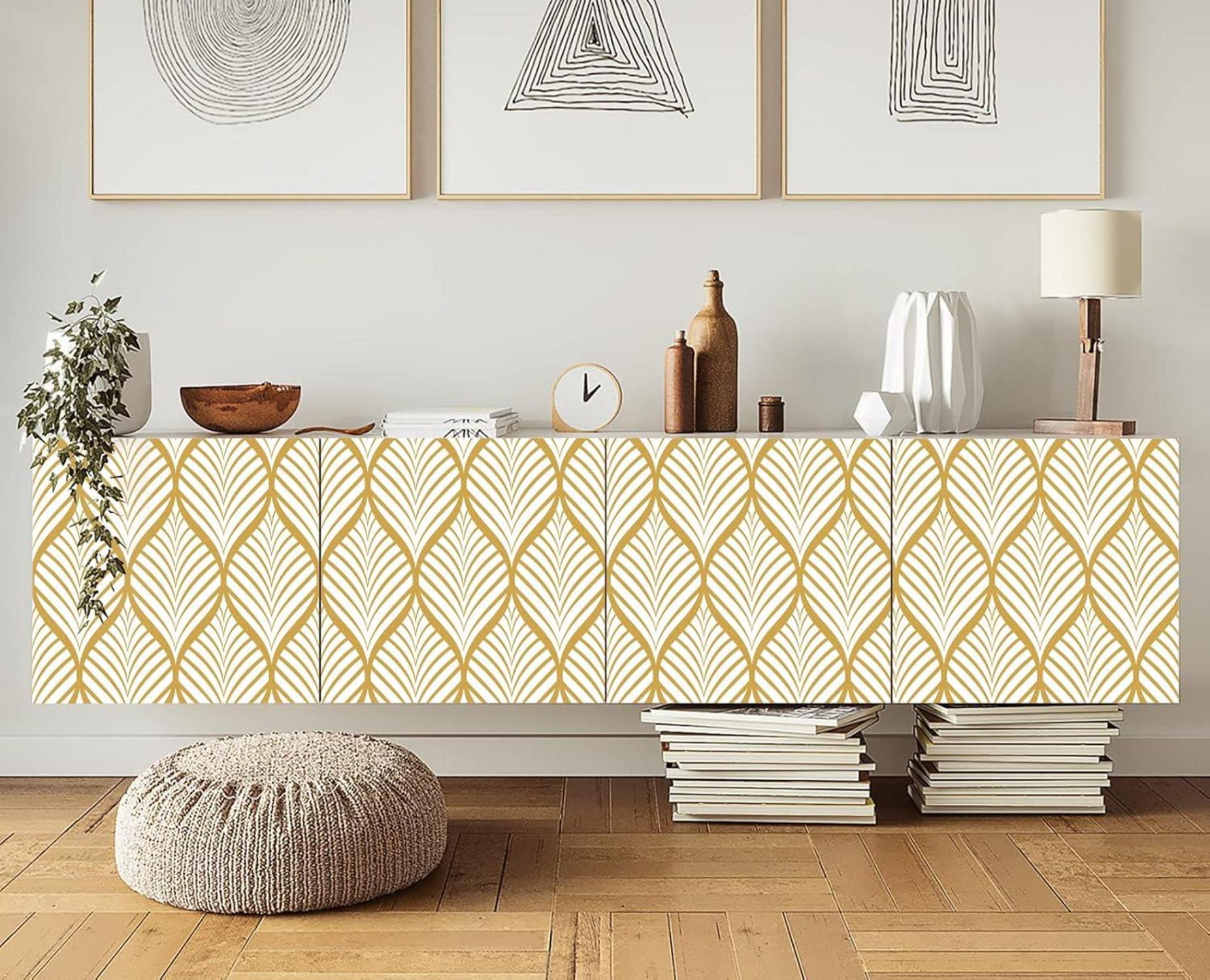 Selbstklebende geometrische Tapete Gold/Weiß 0.4W x 10L m